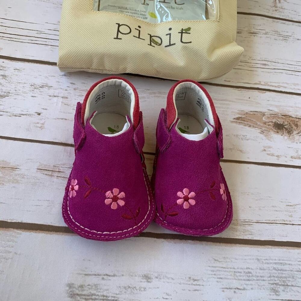 Baby Walker Shoes in Magenta with Floral Embroidery